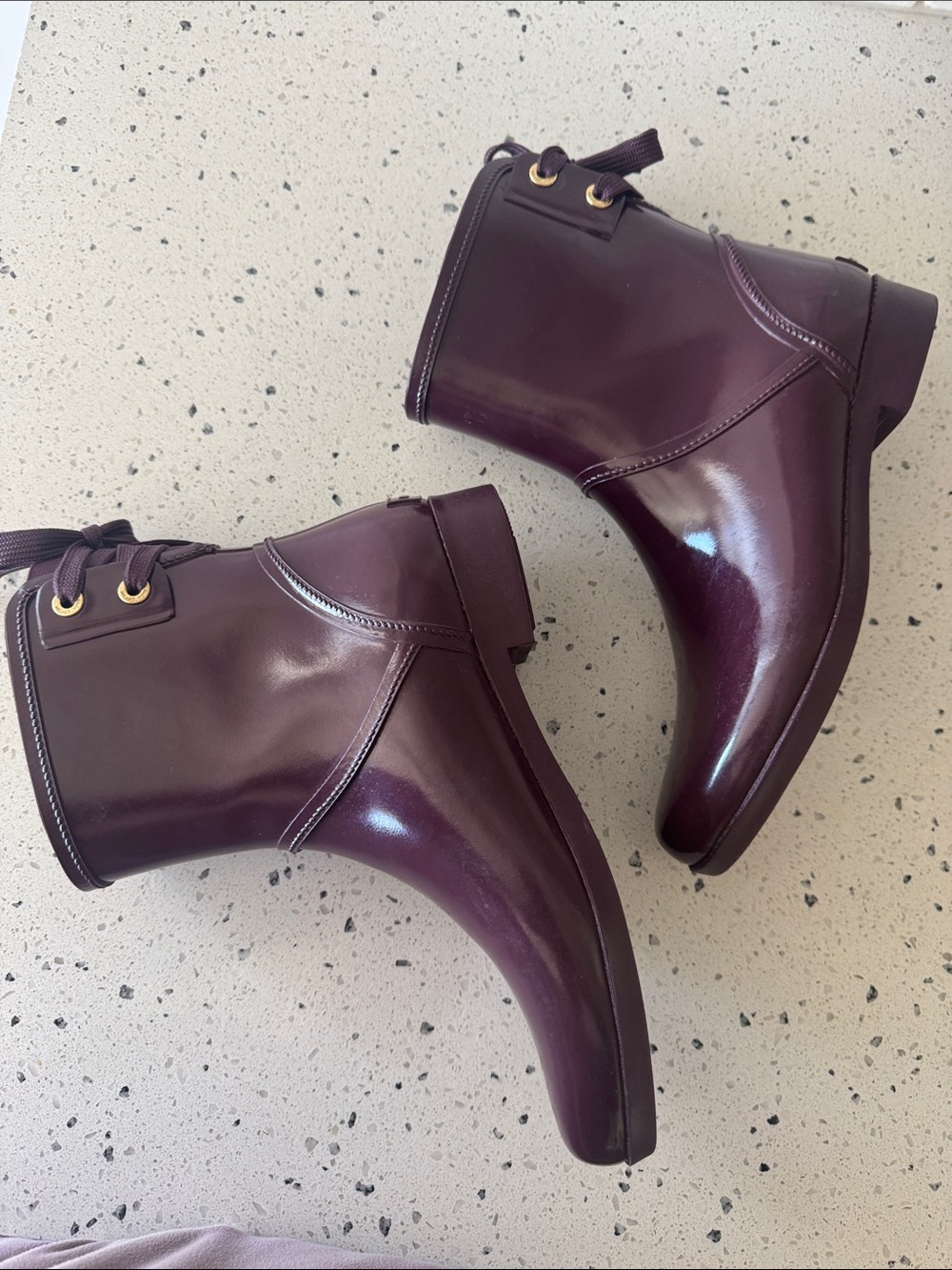 Michael Kors Women’s Deep Plum Lace-Up Glossy Rubber Ankle Rain Boots Size 9 EUC - Picture 13 of 13